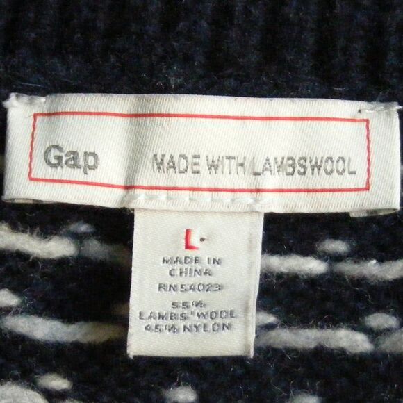 GAP Pullover Sweater, L, Fair Isle, Shawl Collar, Blue Lambswool/Nylon, Nordic - Picture 11 of 13